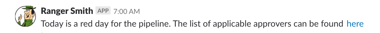 An example slack channel notification