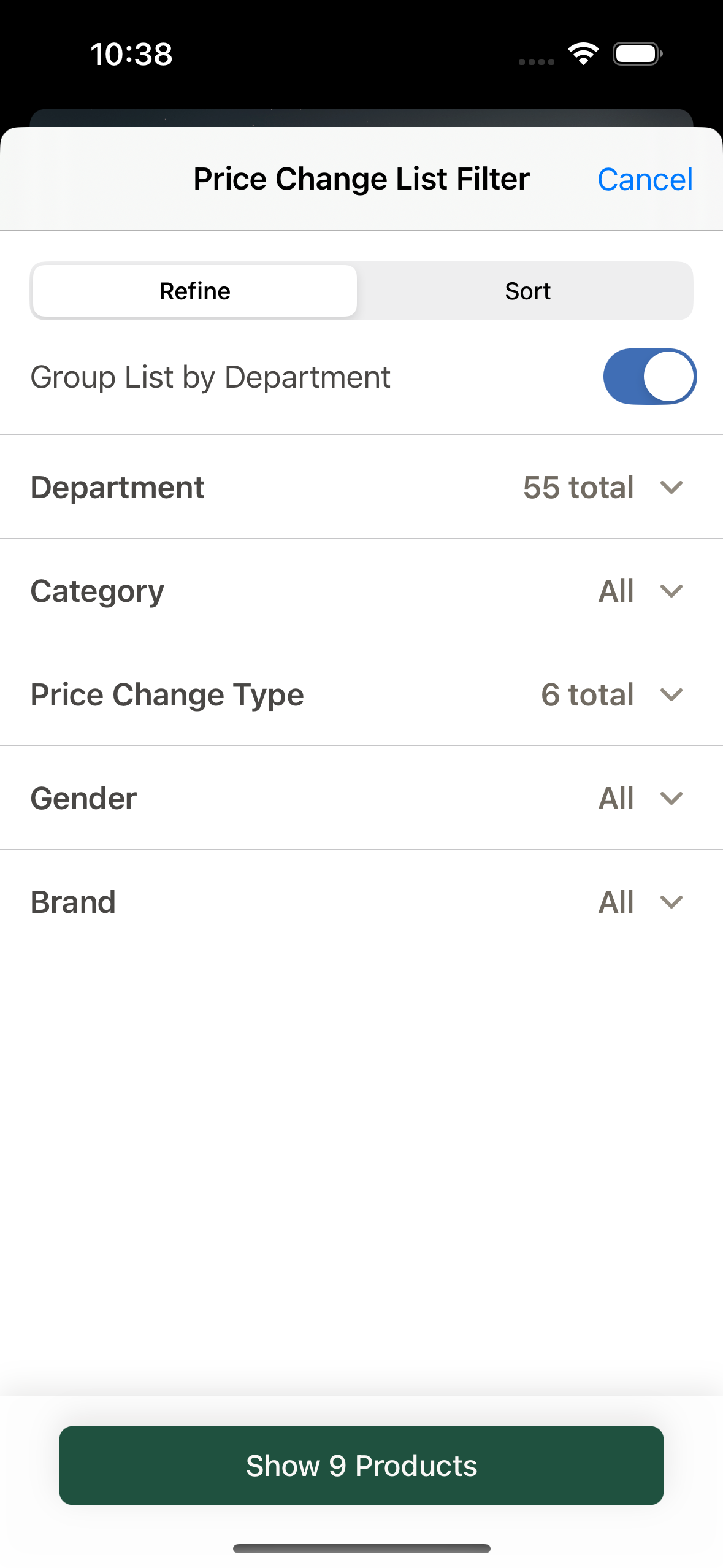 Ascent app showing shop filter option removed